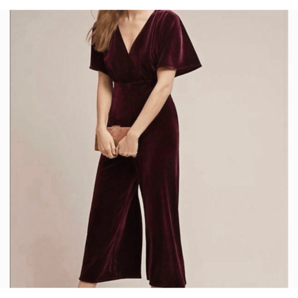 Greylin Womens Velvet Jumpsuit Size M Burgundy Red V-Neck Evening Cocktail Party - Picture 1 of 13